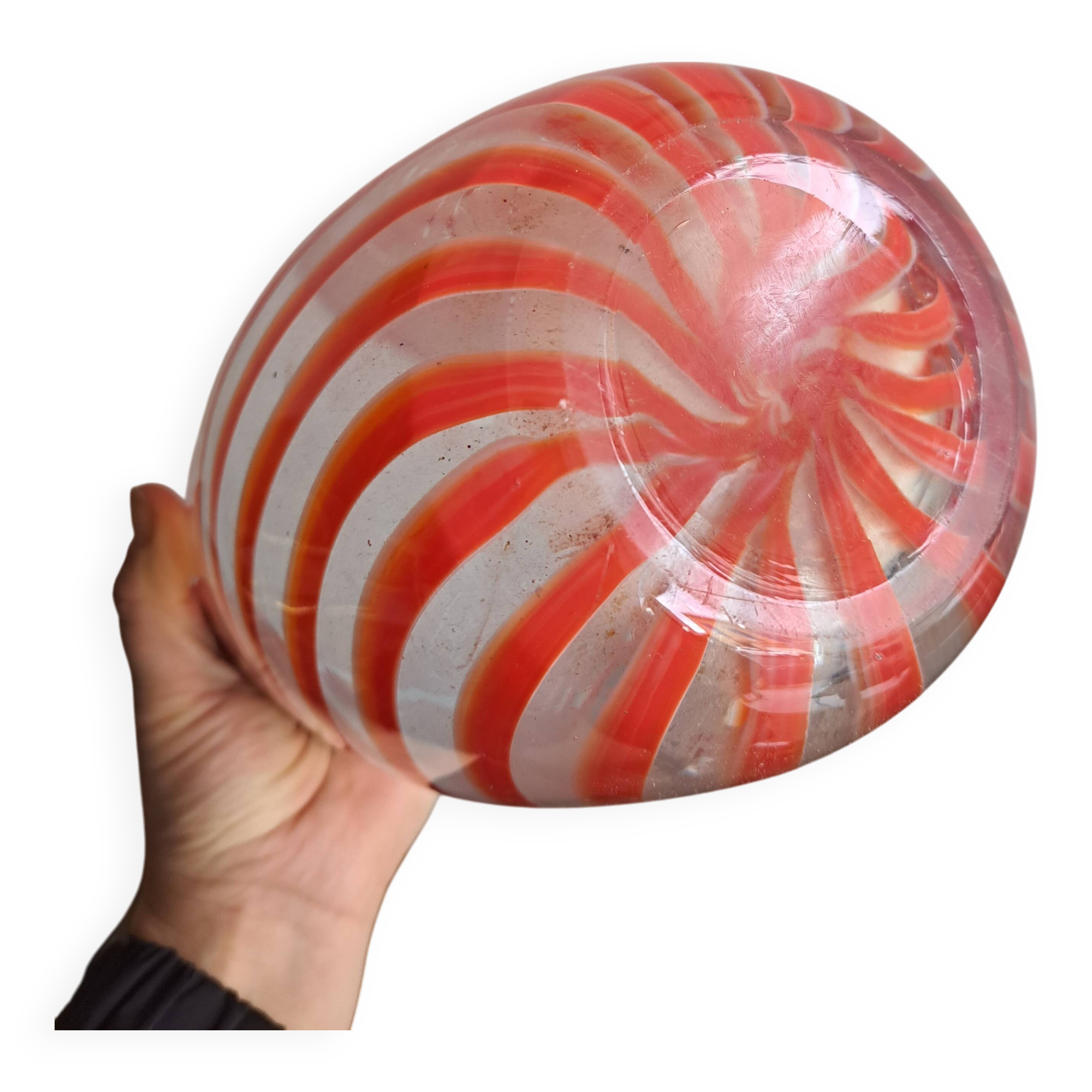 Blown glass vase with red spirals - Murano