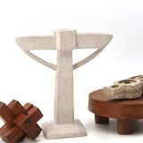 Moroccan candle holder in carved white beige stone, 1970s.