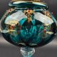 Decorative bowl in blue enamelled and gilded glass, red cabochons – height 32 cm