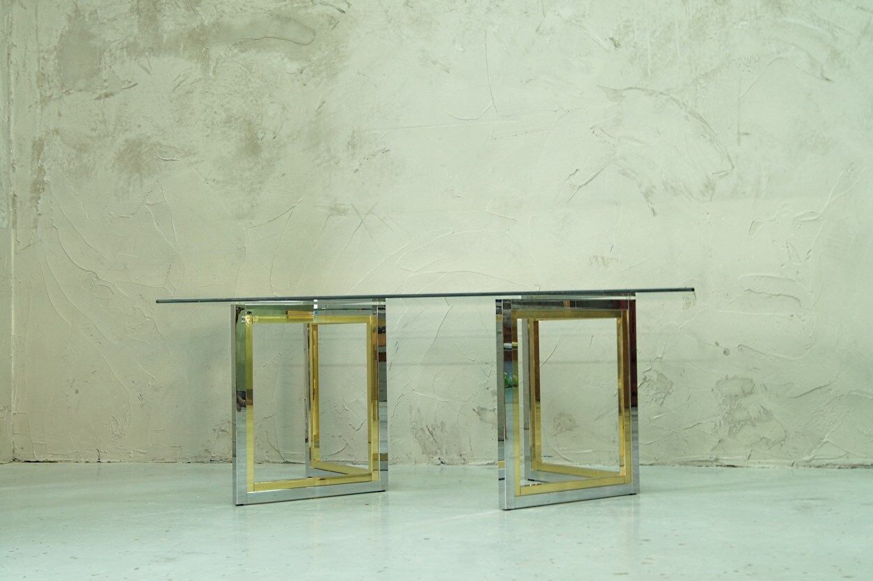 Italian modern brass and chrome coffee table, 1970