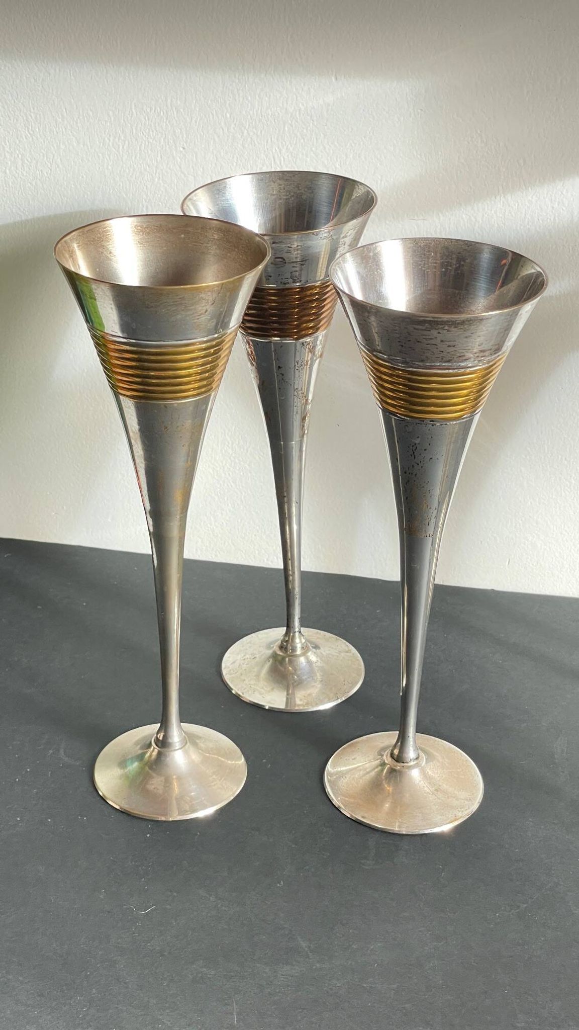6 Flutes Champagne Laiton Argenté Vintage