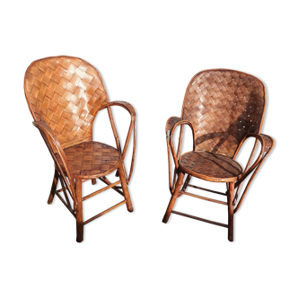 Pair of armchairs in chestnut