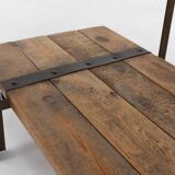 Industrial side table with metal frame and wooden top and removable platform, Belgium, 1920