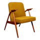MID Century Armchair Ocher Yellow Wool, Turned Legs, 1960s