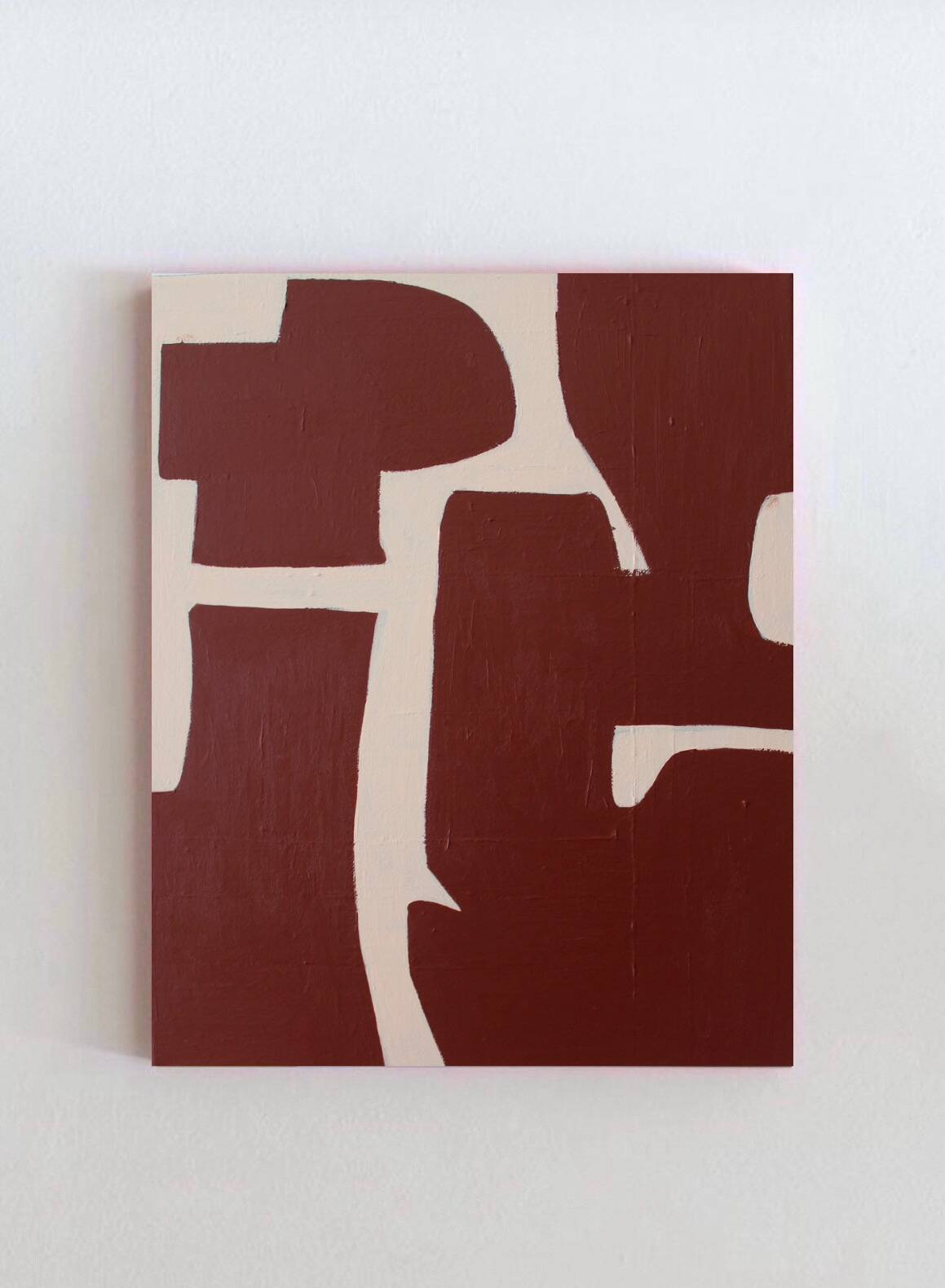 Organic abstract on burgundy stretched canvas 100x81cm