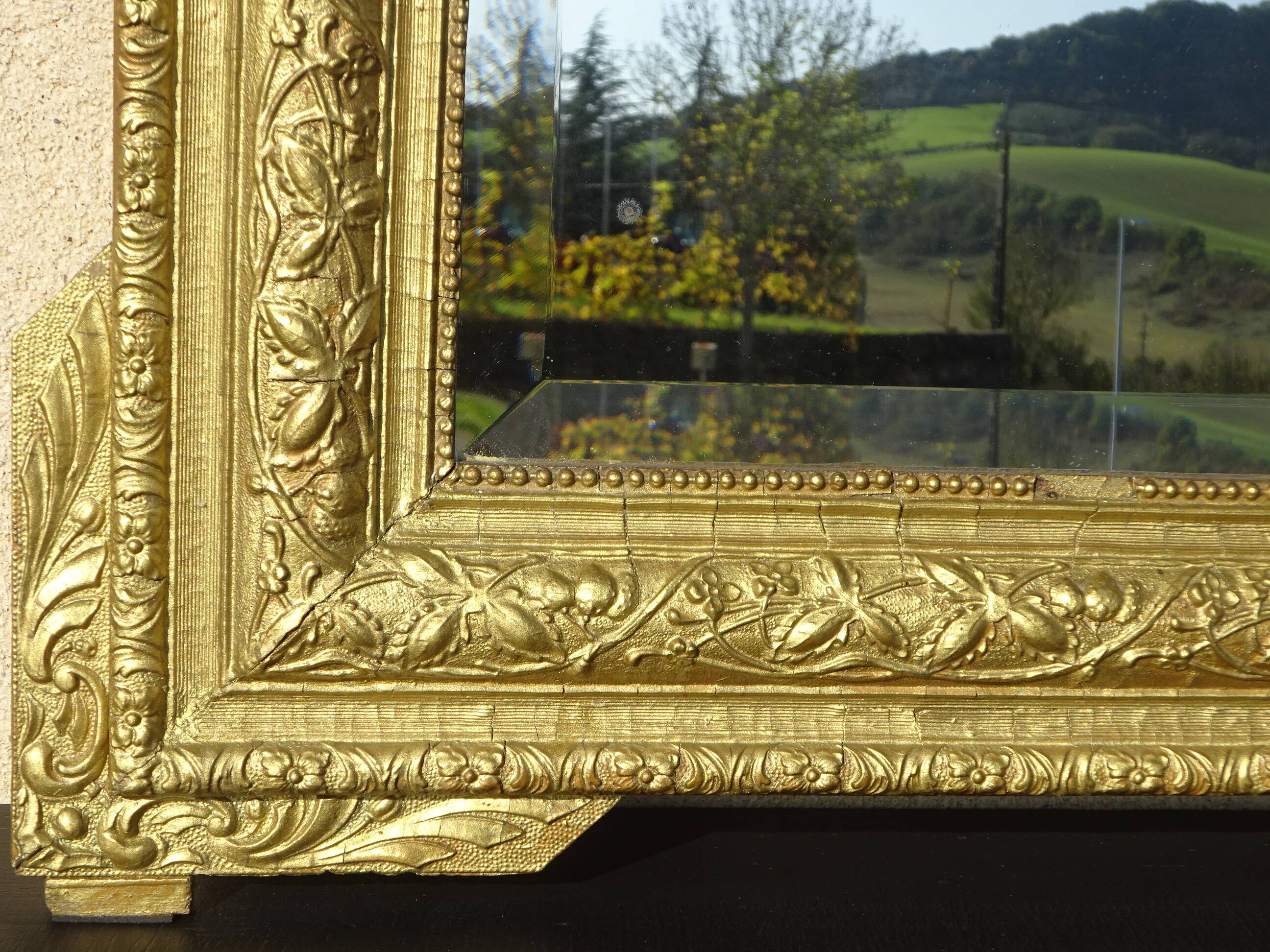 Antique wooden mirror with gilded stucco 65x83cm