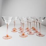 14-piece Pink Verre-et-Cristal Luminarc Martini Glass Set, 1980s Memphis Style Glassware, France Gift Idea