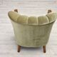 Fauteuil danois des années 1960, velours vert, bois de chêne sculpté.