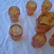 Old orange service pitcher & 6 glasses