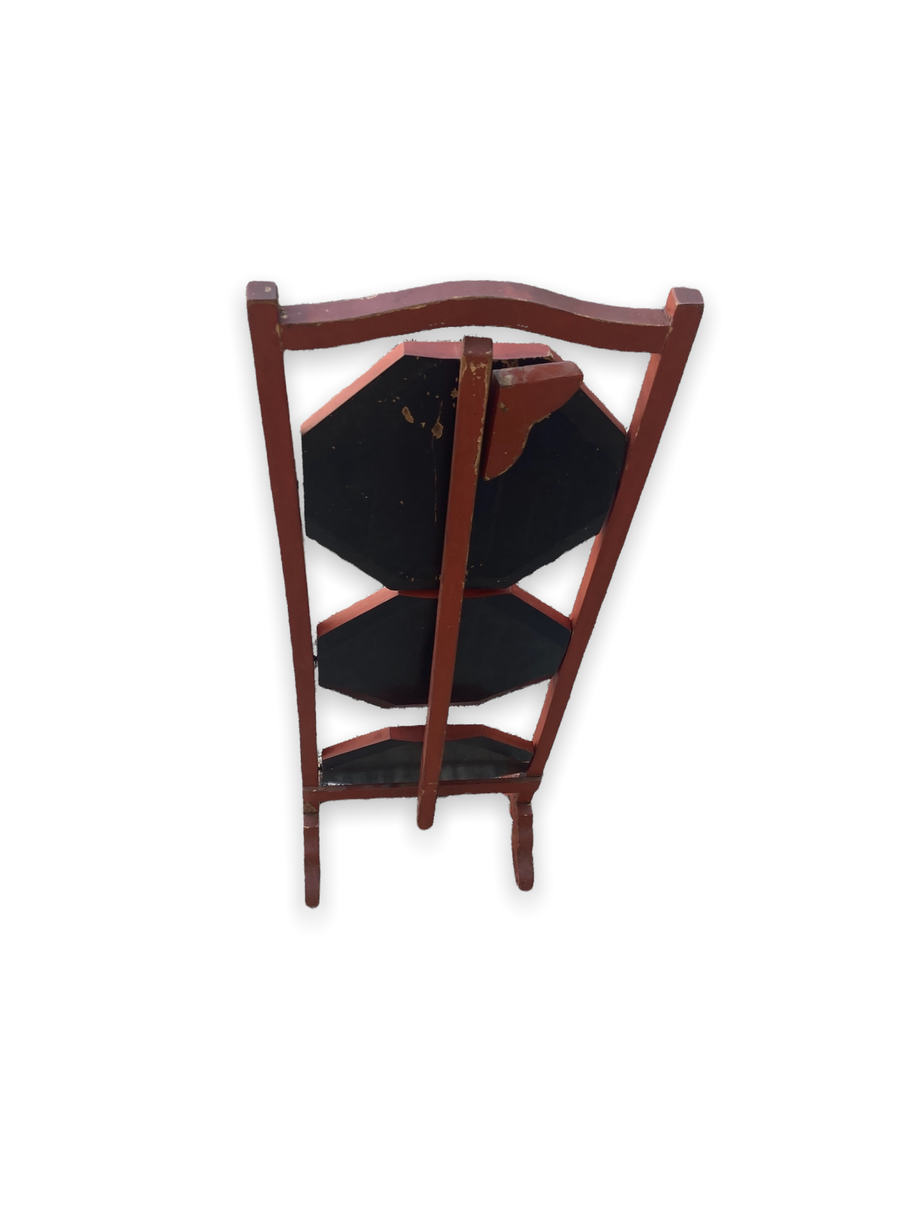 Chinese folding pedestal table in red lacquered wood