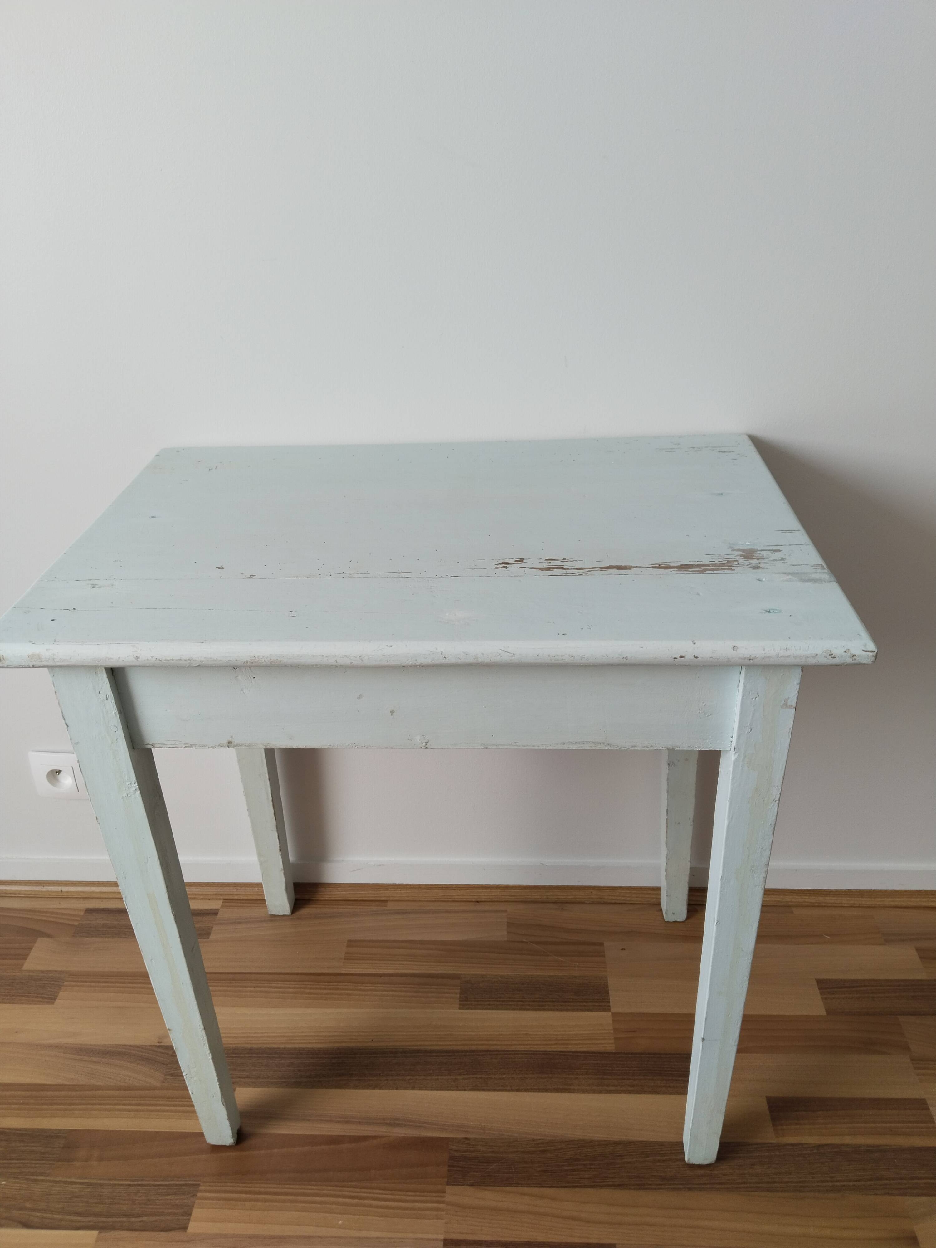 Farm table, kitchen table, rustic blue patina desk, 1950s