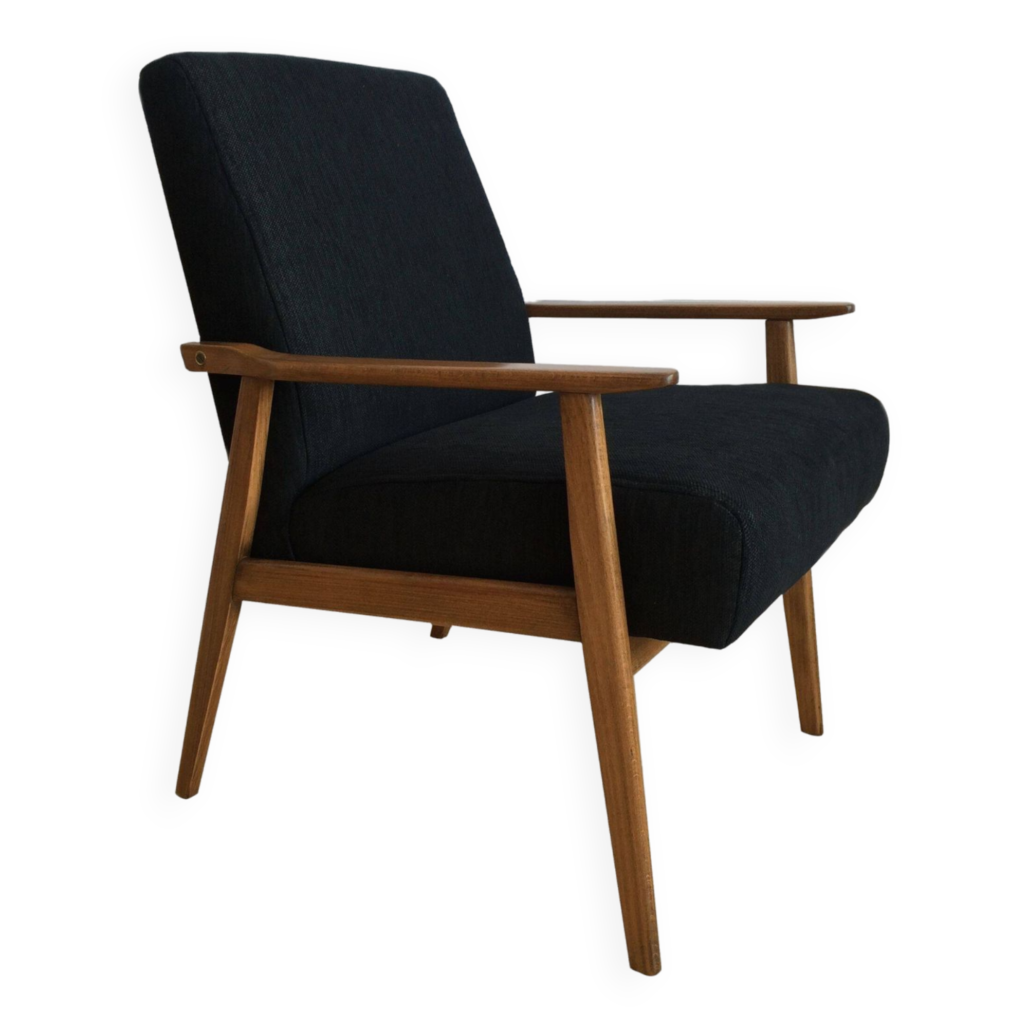 Vintage Mid Century Reupholstered Armchair in Black Fabric