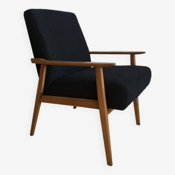 Vintage Mid Century Reupholstered Armchair in Black Fabric