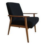 Fauteuil restauré en tissu noir, milieu XXème