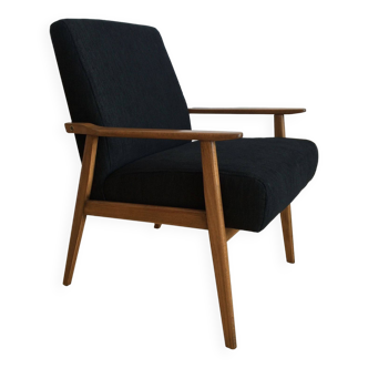 Vintage Mid Century Reupholstered Armchair in Black Fabric