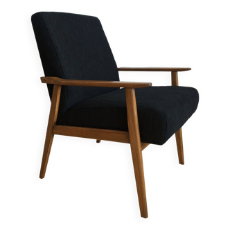 Fauteuil restauré en tissu noir, milieu XXème