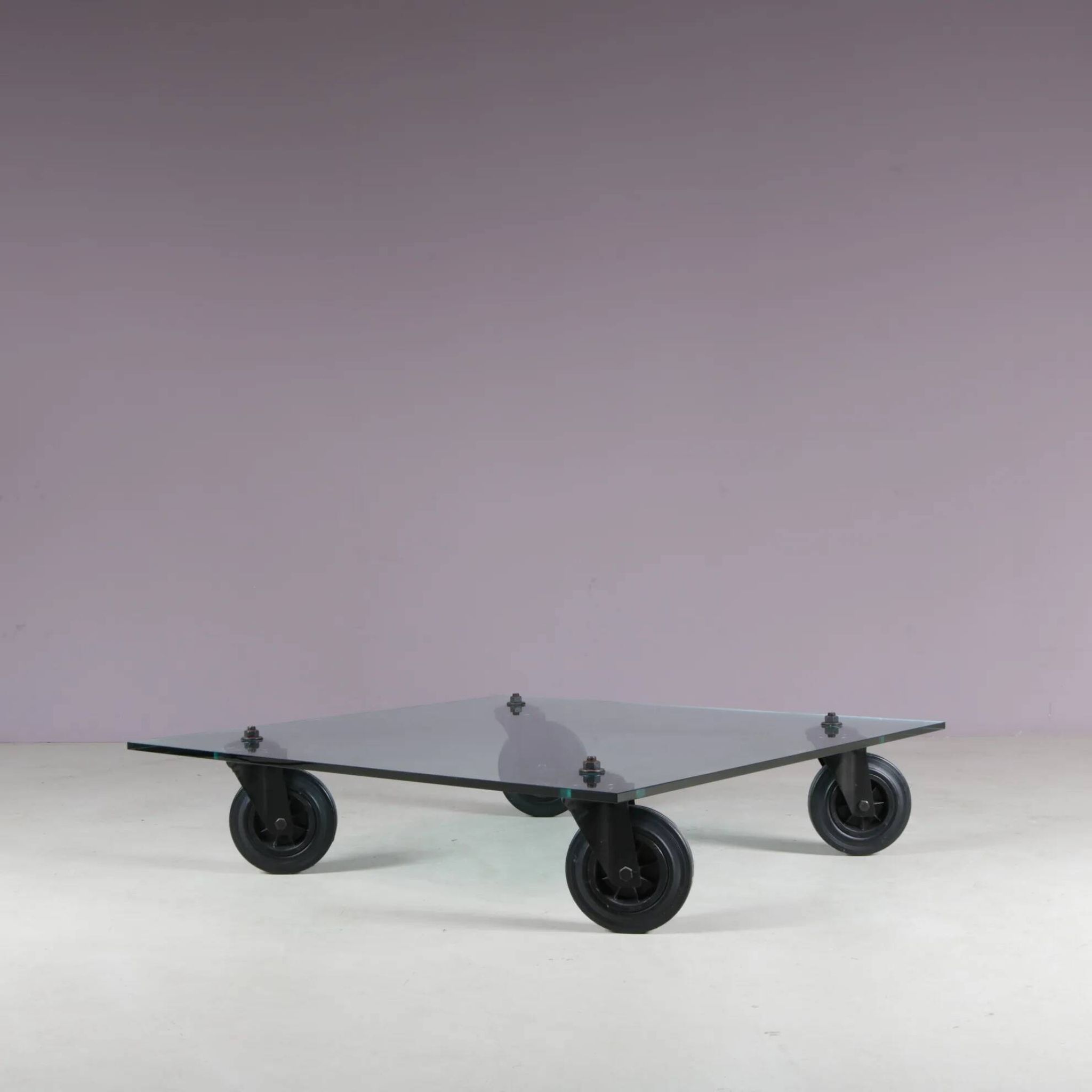 Coffee table "Table with Wheels" from the 1980s by Gae Aulenti for Fontana Arte, Italy.