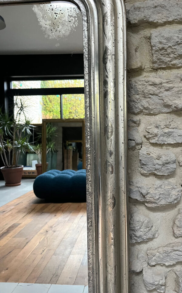 Miroir ancien Louis-Philippe 126/80,5cm doré feuille d’argent trumeau