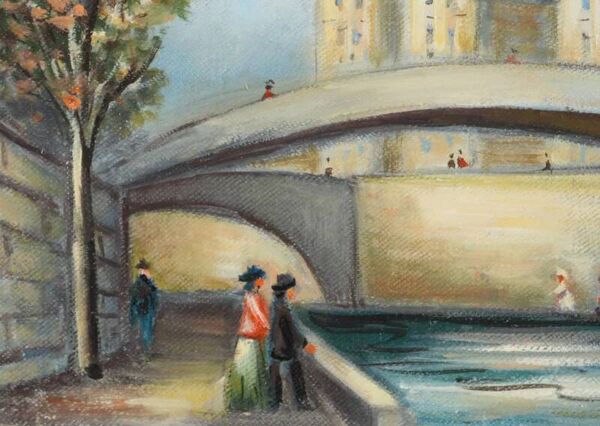 Michel Pabois : Paris, vue sur la Conciergerie depuis les quais, huile sur toile originale signée
