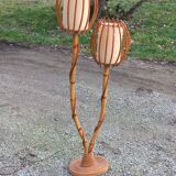 Bamboo and rattan floor lamp 2 lights from the 70s
