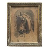 Painting "Portrait of horse" by Jeanne Arrow dated 1894 frame