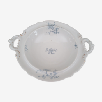 Compotier sur piédouche en porcelaine décor fleurs bleues pâles