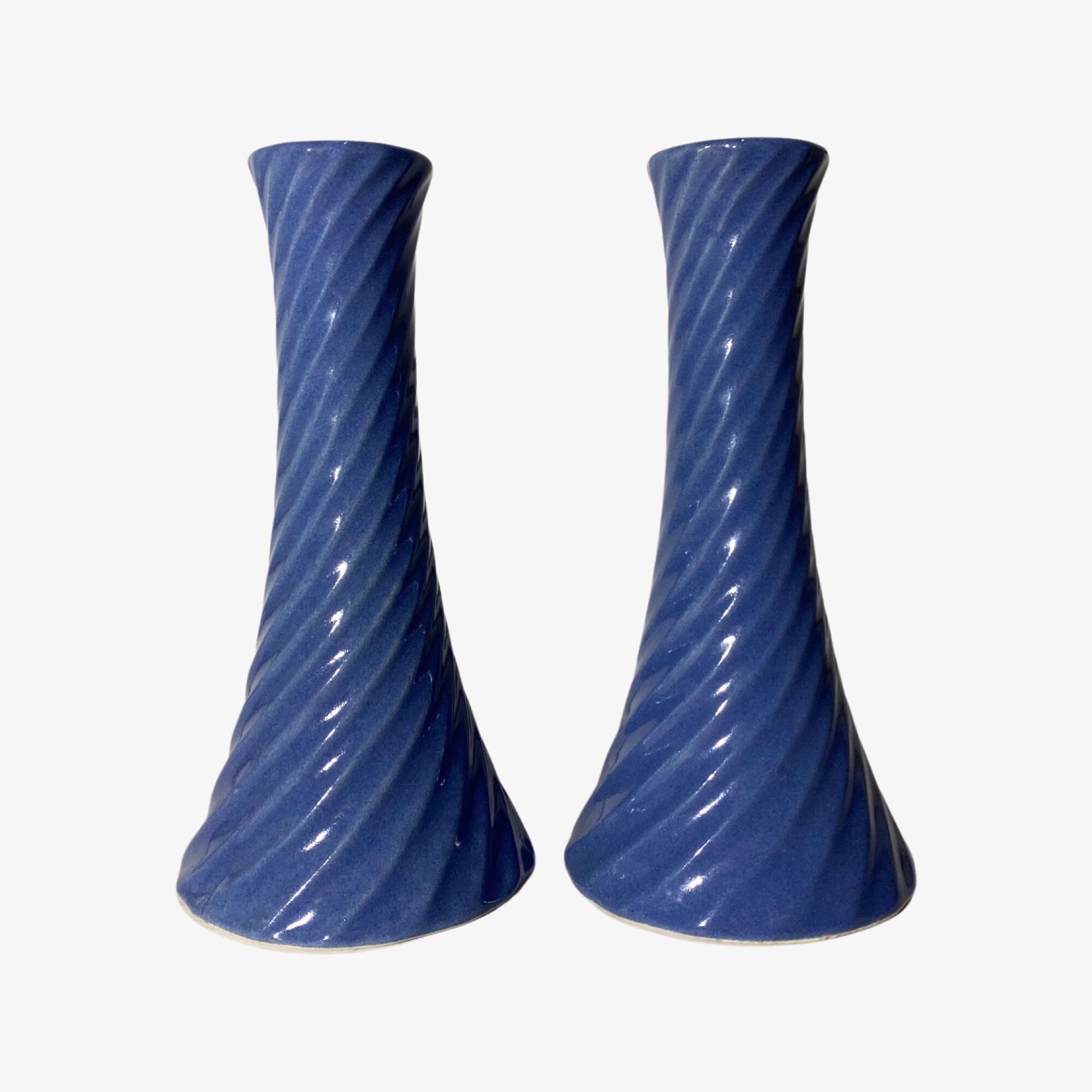 60s Babyblue Candlestick Holders | Set of 2 Handmade Vintage Candle Holders From Denmark