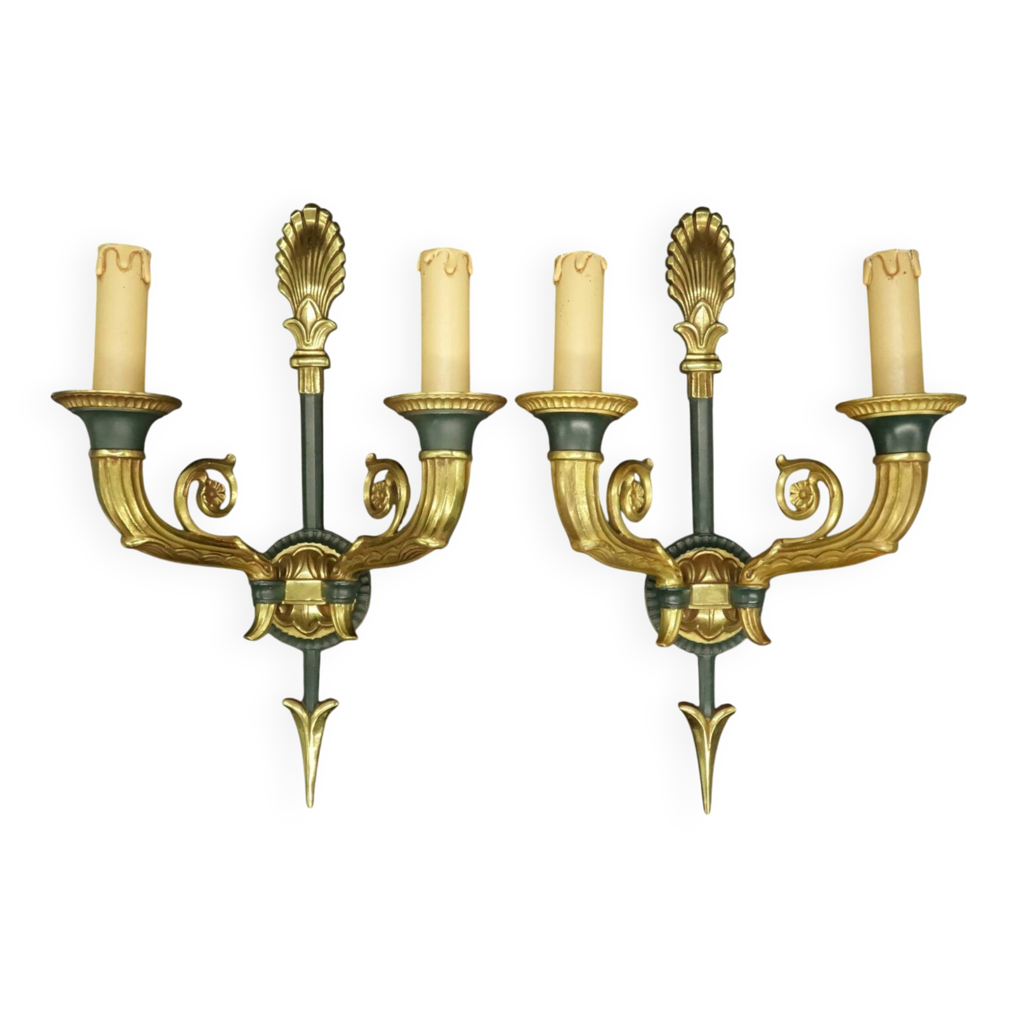 Pair of large Restoration style wall lights from Lucien GAU - bronze