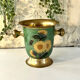 Vintage brass and green enamel cloisonné champagne cooler with sunflow