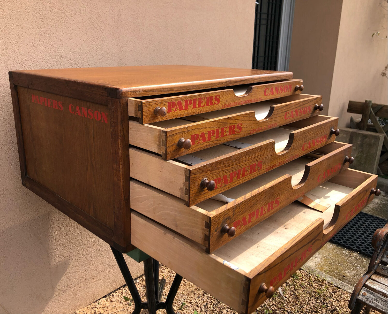 Craft furniture: display of old stationery for Cansons Papers.  50s