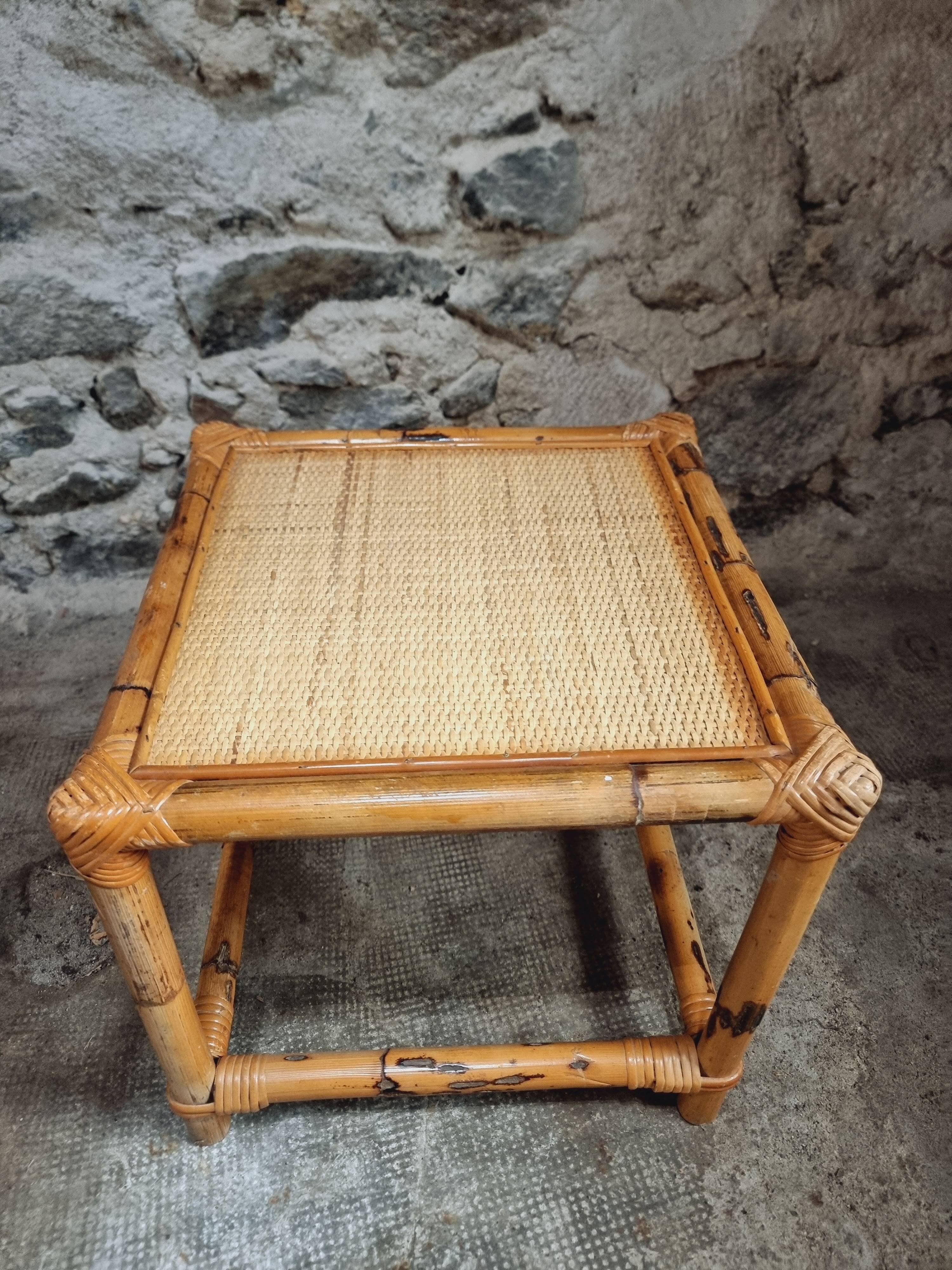 Vintage bamboo and rattan side tables – France, 1970s