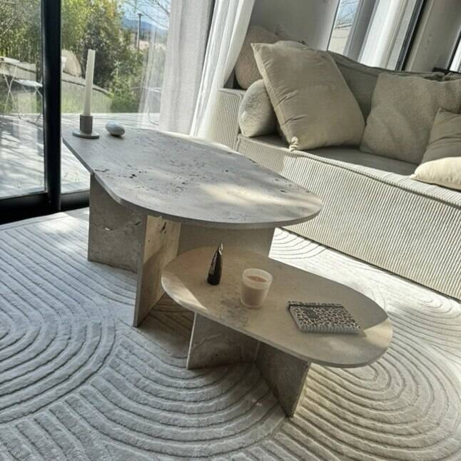 Oval coffee table duo travertine
