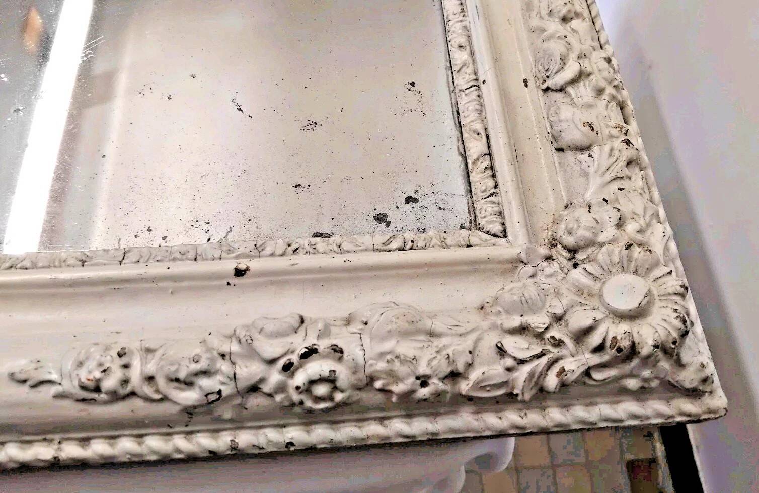 Antique 19th Century Mirror Carved Wood Frame 67x 55 Cm