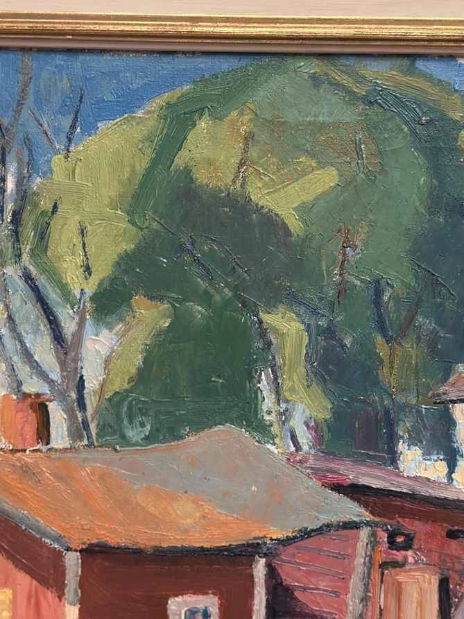 Original Swedish Oil On Canvas – “Red Barns” By L. Wuariner – Vintage & Framed