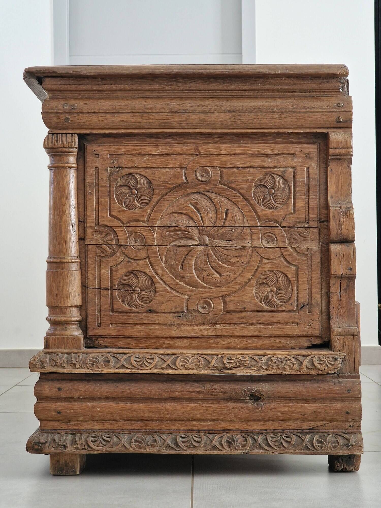 Antique carved oak chest