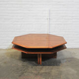 Hexagonal wooden coffee table with plateau