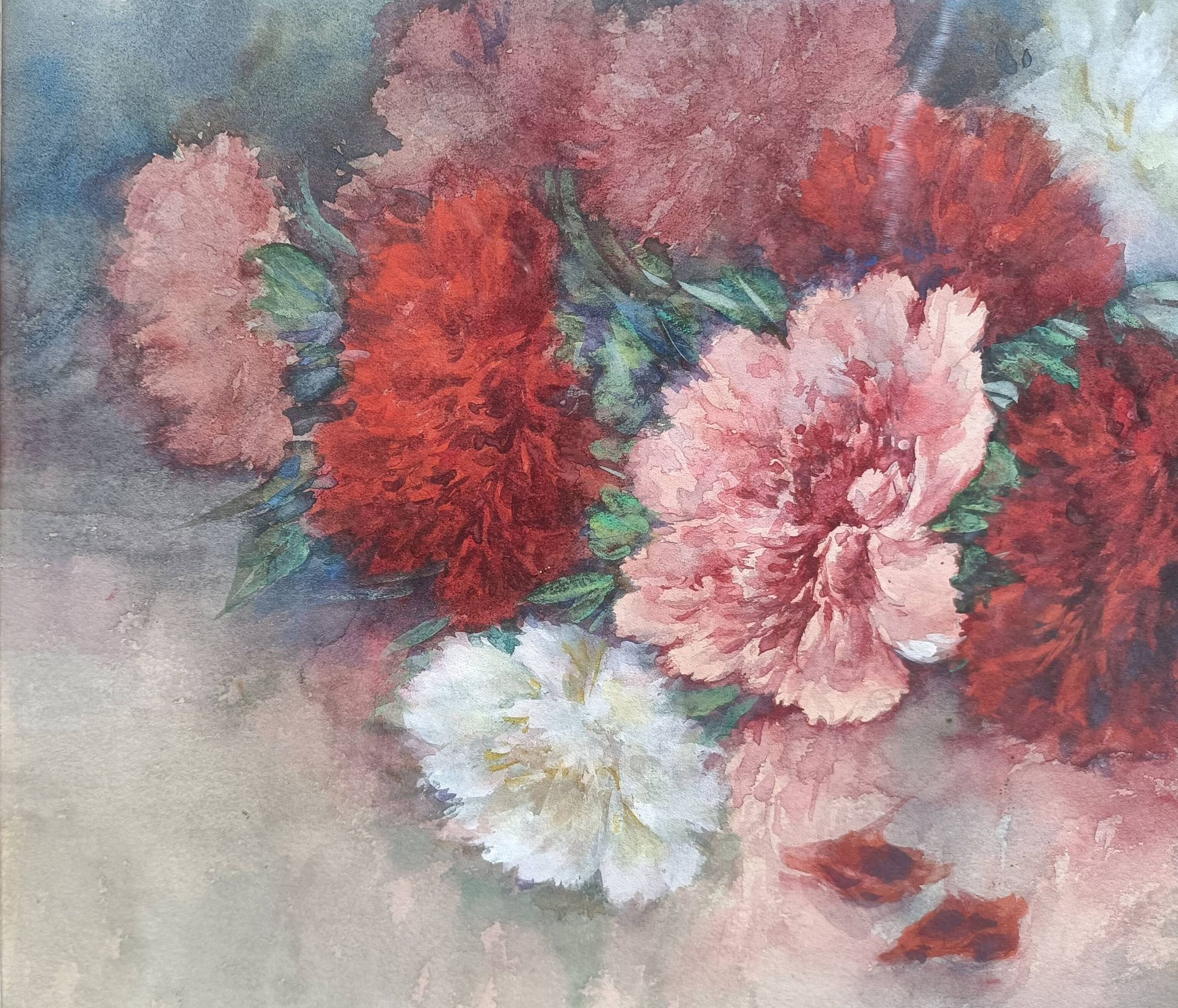 Still life with peonies by Madeleine Renaud (XXth)