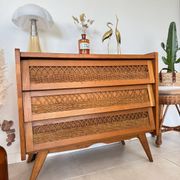 Commode bois et rotin vintage