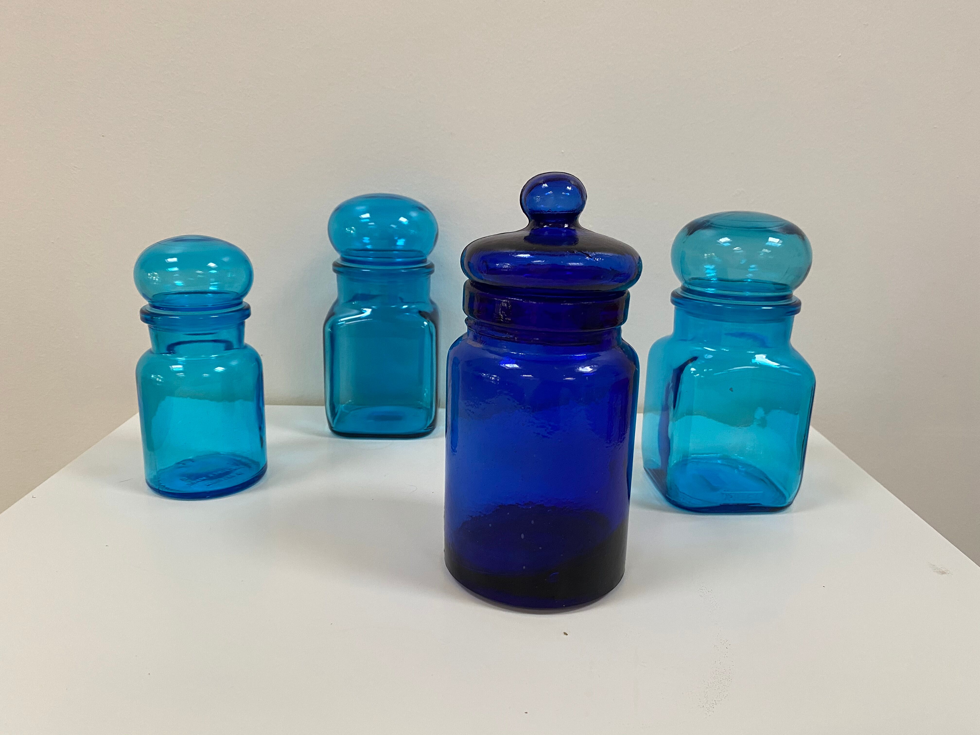 Bocal vintage en verre bleu cobalt