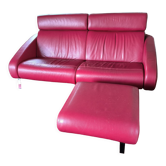 Canapé 2 places & pouf, steiner faubourg cuir rouge