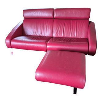 Sofa 2 places & ottoman, steiner faubourg leather red