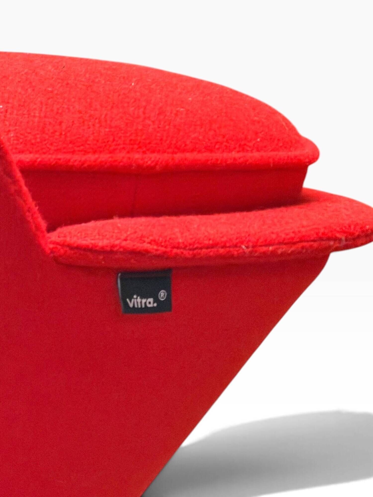Pair of Cone Chair armchairs by Verner Panton for Vitra, red wool fabric.