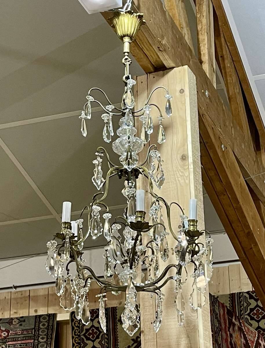 6-light chandelier in bronze and cut crystal from the early 20th century - 1mx50cm
