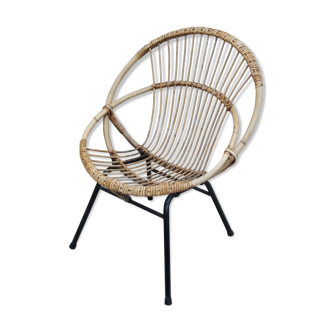 Fauteuil en rotin corbeille années 50