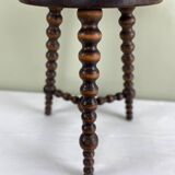 Signed turned wooden tripod stool