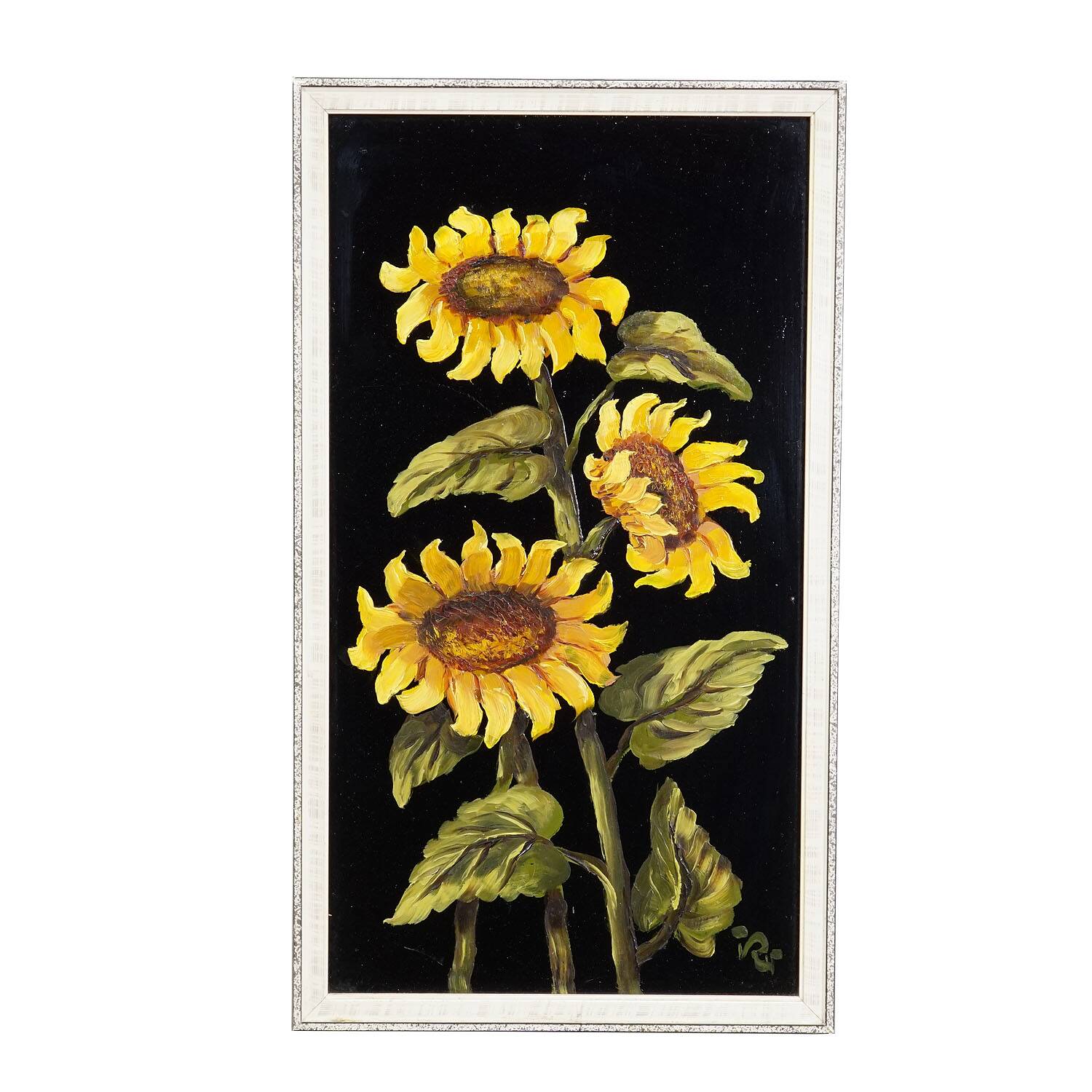 Set of five vintage flower still life paintings.