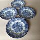 4 blue & white English style dinner plates