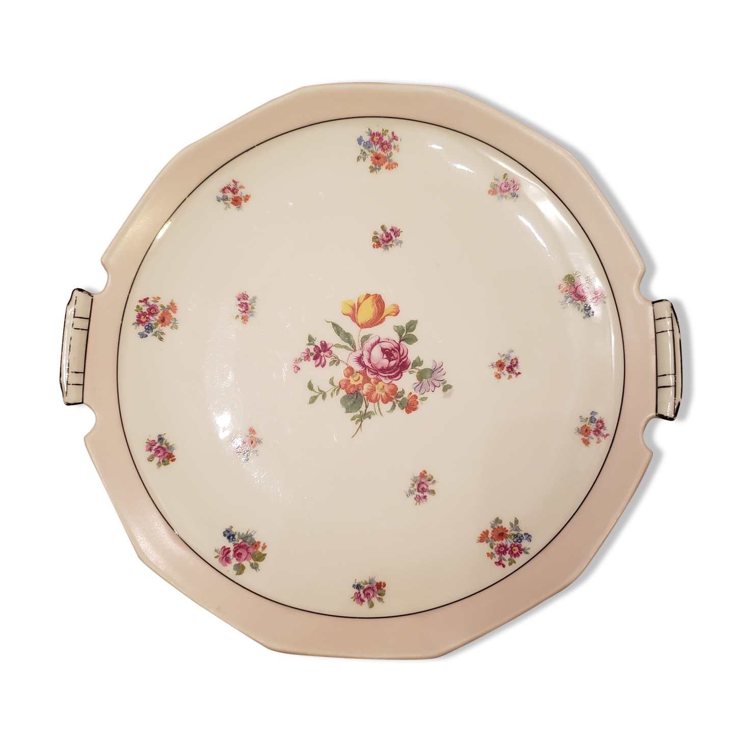 Round dish Ø26 cm flowers porcelain of Limoges