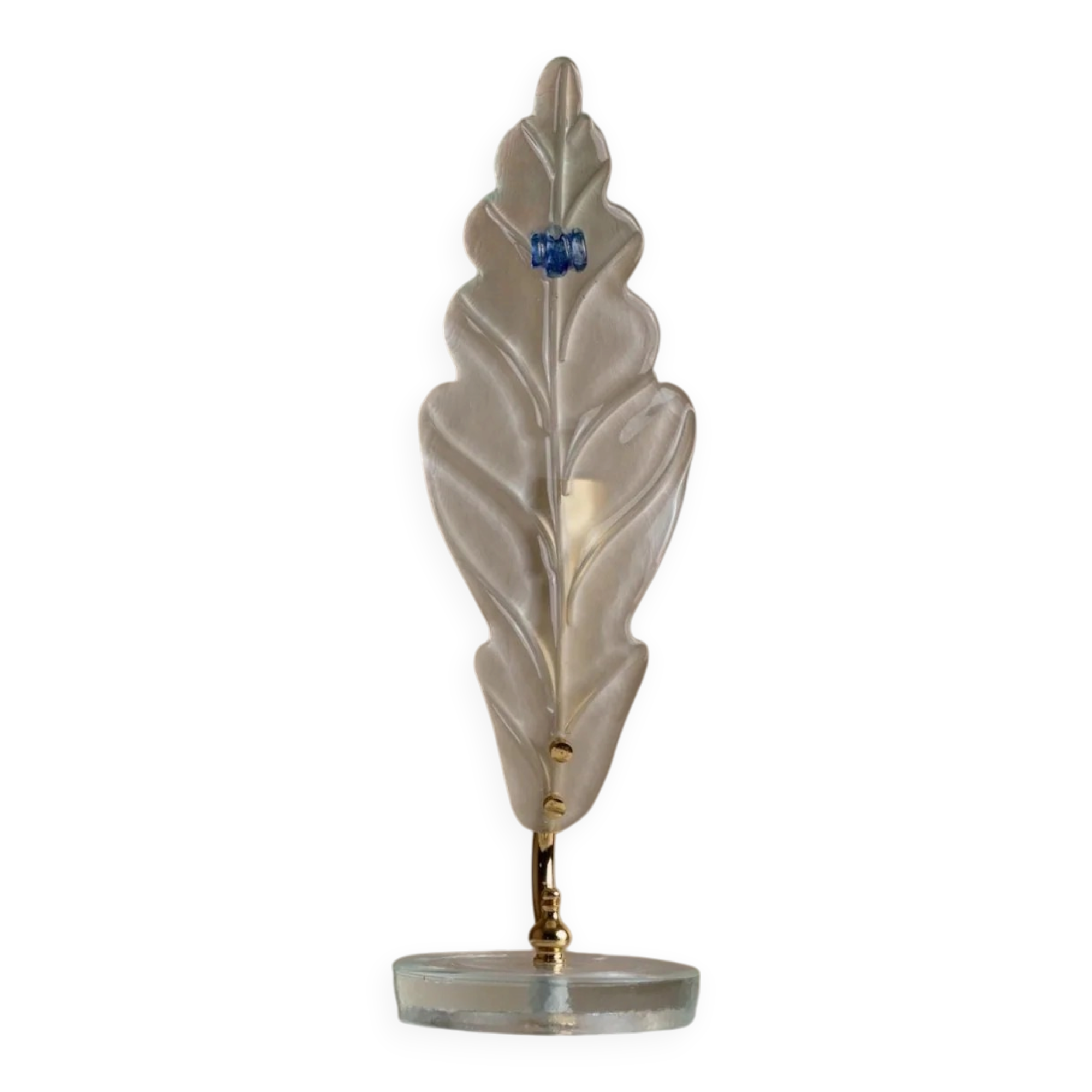 Vintage Murano glass table lamp – leaf-shaped glass with blue details – Italy 1980s