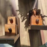 Set of 2 vintage wooden cube and olive bookends